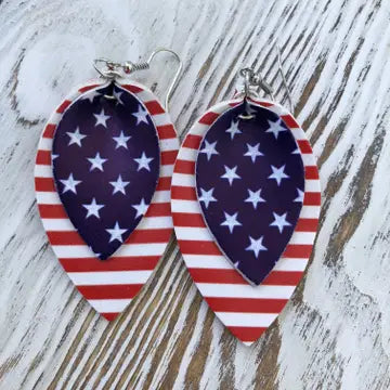 4th of July Teardrop Synthetic Leather Earrings