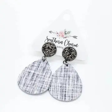 Gunmetal & Vintage Grey Dangles Leather Earrings