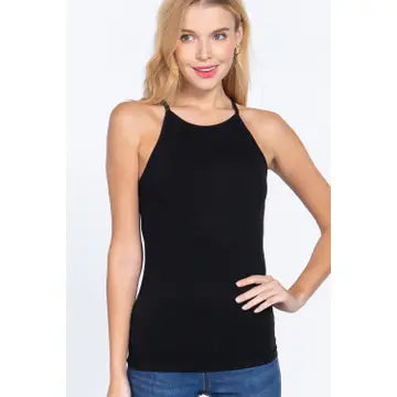 Black Fitted Halter Tank