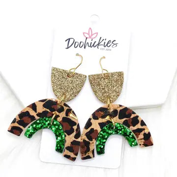 Gold/Metallic Leopard/Chunky Green Earrings